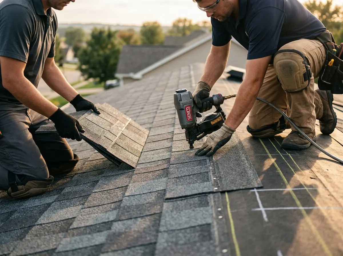 Professional roofer working on a residential roof in Jacksonville Beach